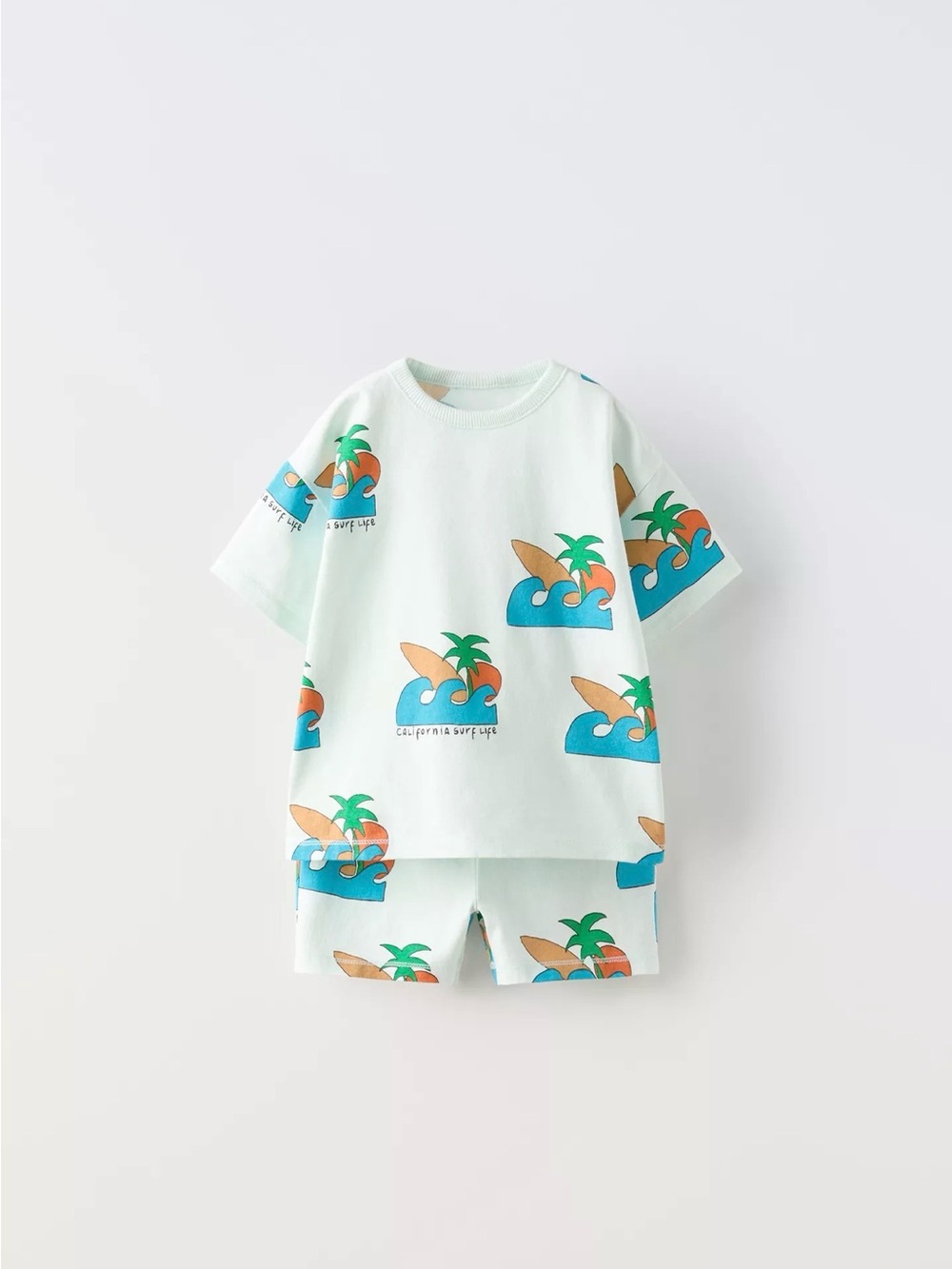 Zara Mint Surf & Palm Short Sleeve Pajama Set